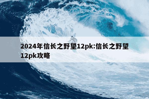 2024年信长之野望12pk:信长之野望12pk攻略